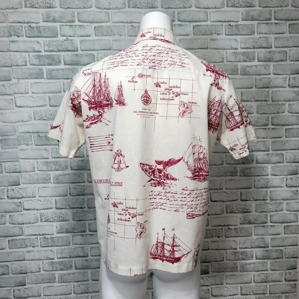Vintage Napili Hawaiian Islands Map Mens L Aloha Shirt‎ S/S Button Up Nautical